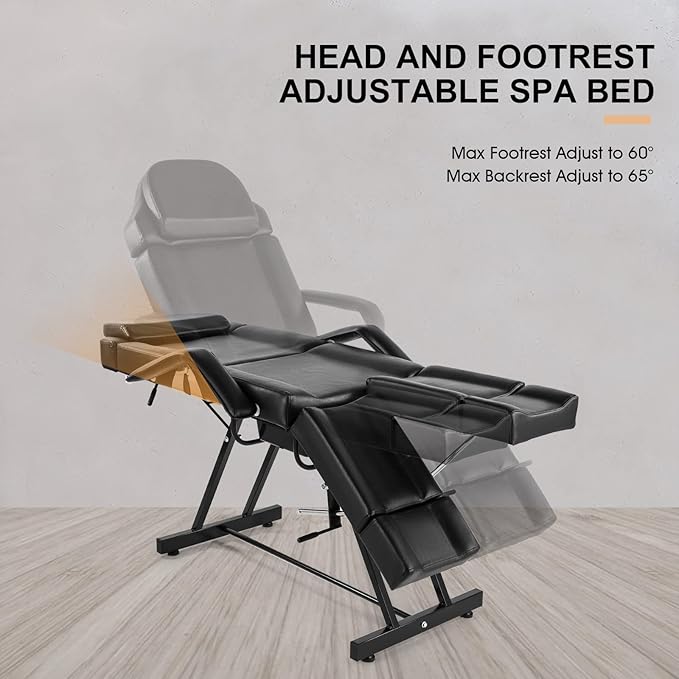 Artist hand Massage Table Facial Bed Eyelash Extension Massage Bed with Tray, Split Footrests (Black)