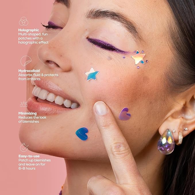 Hanhoo Cosmic Blemish Patch, 48 Count Holographic Pimple Patches, Multi-shaped Zit Stickers, Reduces Size of Blemishes, Acne Spot Treatment, Gentle Blemish Care, Korean Skincare 2 Pack