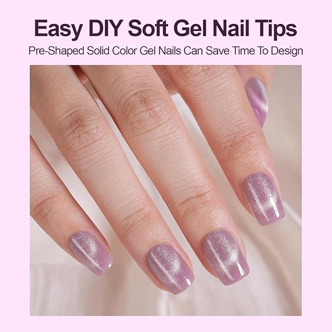 150Pcs Cat Eye Press on Nails Short Square, Plauva Soft Gel Fake Nails, Glossy Glitter Cat Eye Nail Tips for Women and Girls Stick On Nails in 15 Sizes