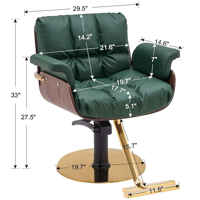 BarberPub Salon Chair Hydraulic Barber Chair Curved Wood Frame Hair Cutting Beauty Spa Salon Styling Equipment 3071 (Green)