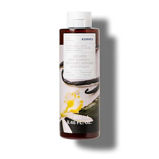 KORRES Renewing Body Cleanser, Mediterranean Vanilla Blossom Foaming Shower Gel for Women & Men with Hydrating Greek Botanicals, Body Wash for Smooth Skin, Vegetarian, Made in Greece, 8.45 Fl Oz