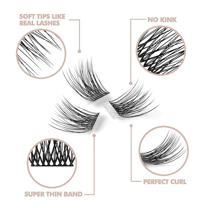 DIY Eyelash Extension, 3D Effect Glue Bonded Band Individual Lash 48 Clusters Volume Lashes Set, Home Eyelash Extension, C curl Lashes Pack 14MM-48 Clusters