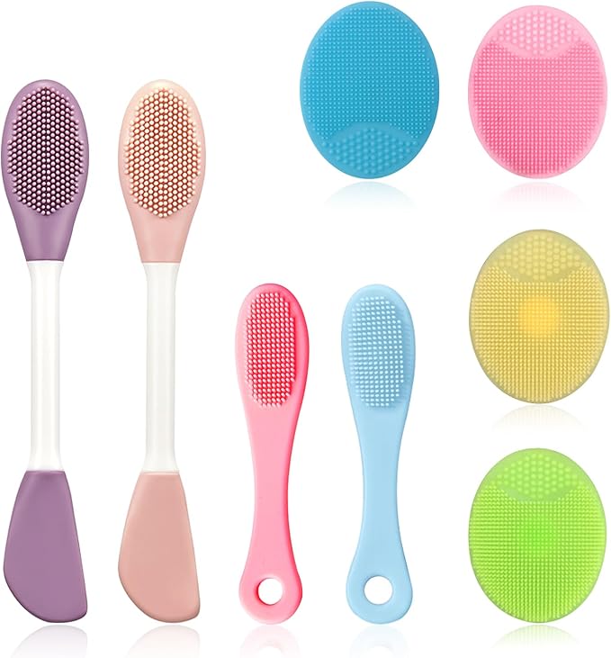 Ultra Soft Silicone Face Scrubber Set - 8 Piece Manual Gentle Facial Cleansing Brush & Pore Exfoliator, Deep Cleansing and Travel-Friendly