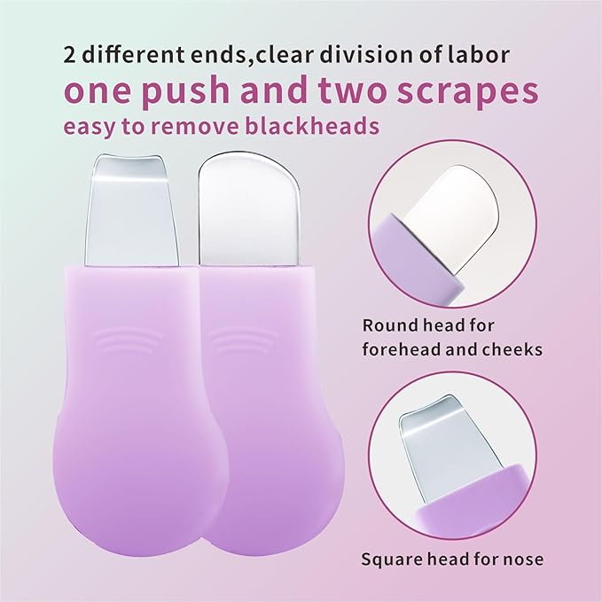 REVEX Nose Blackhead Remover Tool Set,Blackhead Scraper Tool,2Pcs Pore Cleaning Brush, Face Scrubber Skin Spatula, Pore Scrubber for Deep Cleansing,Face Exfoliator Scrubber for Women Men.(Purple)