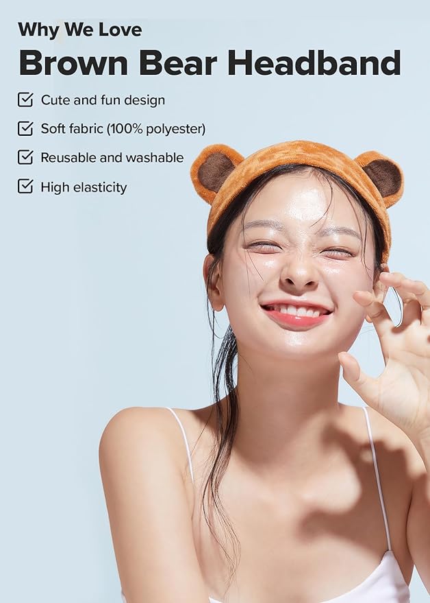 I DEW CARE Mini Scoops Wash Off Face Mask Skin Care Trio + Brown Bear Spa and Makeup Headband + Soft Silicone Face Mask Brush Bundle