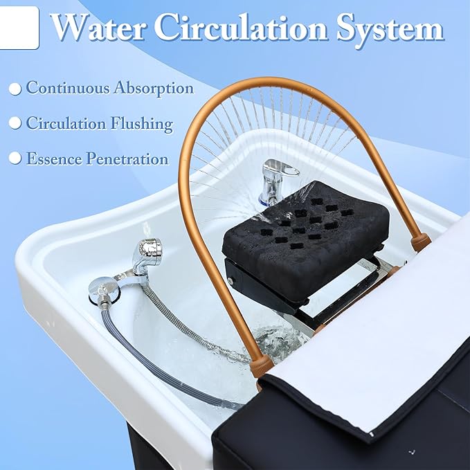 Head Spa Equipment, Japanese Head Spa Bed, Shampoo Massage Bed, Massage Headspa Table with Water Circulation Waterfall, for Spa Beauty Salon Barber (A)