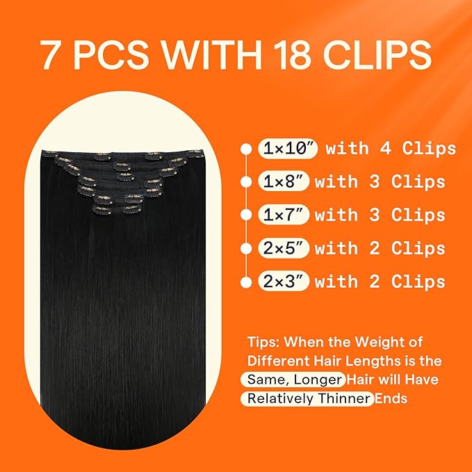Full Shine Black Clip in Extensions 16 Inch Black Hair Extensions Clip ins for Beginners for Thinning Hair for Dance 7 Pcs 120 G