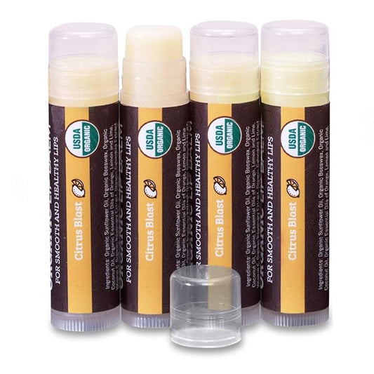 Earth's Daughter USDA Organic Lip Balm Stocking Stuffers 4-Pack Citrus Flavor - Beeswax, Coconut Oil, Vitamin E - Best Lip Repair Chapstick for Dry Cracked Lips.