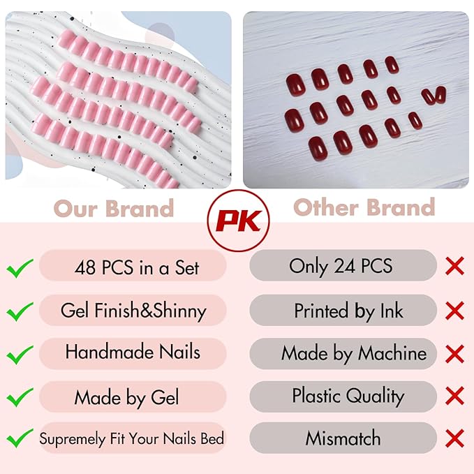 48Pcs Black Press on Nails Short Square Fake Nails, Glue on Nails Short Gel Nails Press ons, Acrylic Nails Stick on False Nails for Women, Natural Handmade Thick Extra Short Nails Small Petite