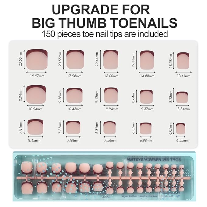 Vansiho French Tips Press on Toenails Short, Toenail Press on Square for Women, Soft Gel Fake Toenails, Acrylic Nails Soak off Toenail Home DIY 15 Sizes