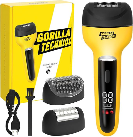 Gorilla Technique 3-in-1 Epilator 2000V, Facial & Body Hair Removal Device, Pain Relief Roller, Cordless Rechargeable Electric Tweezers & Shaver & Callus Remover, Women & Men, Korean Skin Care - 2000V