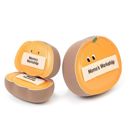 Momo’s Workshop Pumpkin Makeup Sponge Set (3pcs) - Large & Small Cushion Puffs for Halloween Themed,Rubycell Material for Flawless Foundation Application, Travel-Friendly & Storage Case