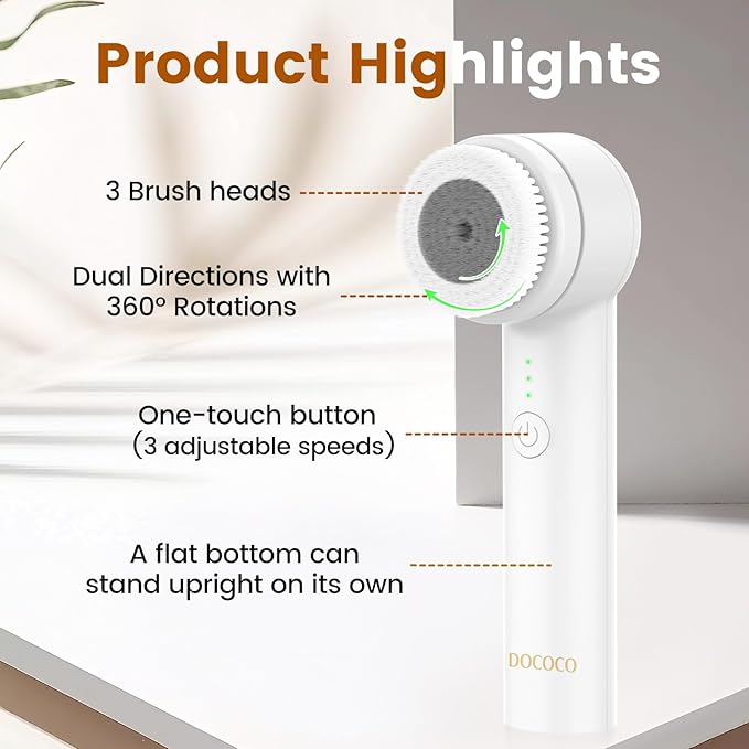 Facial Cleansing Brush, Electric Face Scrubber with 2 Rotational Directions, 3 in 1 Facial Brushes for Cleaning and Exfoliating, 3 Speeds Adjustable, Waterproof Face Wash Brush for Men Women