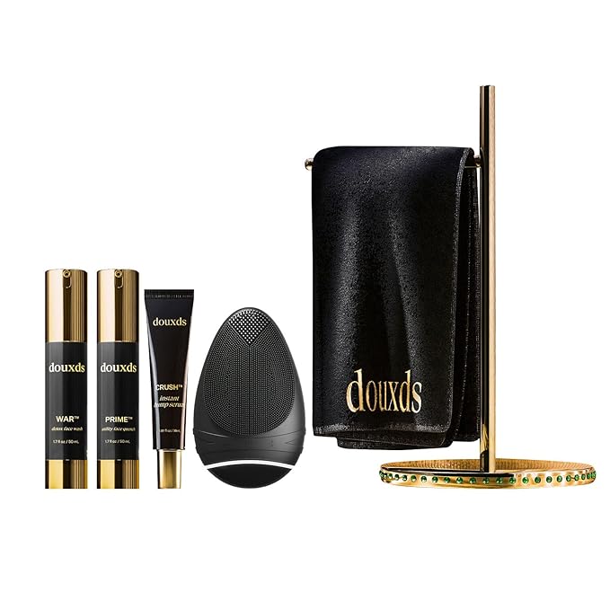 douxds The King Set, FLEX™ Pro Vibrating Face Brush, WAR™ Charcoal Facial Wash, PRIME™ Vitamin Face Quench, CRUSH™ Instant Bump Serum, MIRO™ Towel, 5-In-1 Skincare Set, Acne Treatment