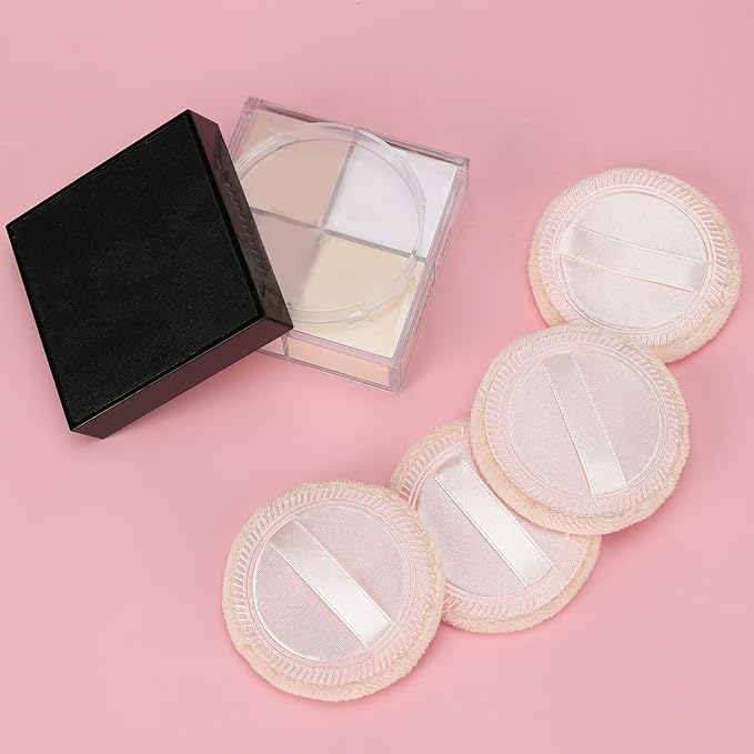 12 Pieces Powder Puffs Cotton Round Makeup Pads Soft Face Compact Puffs for Loose Setting Pressed Powder, 2.36 Inch (Beige)