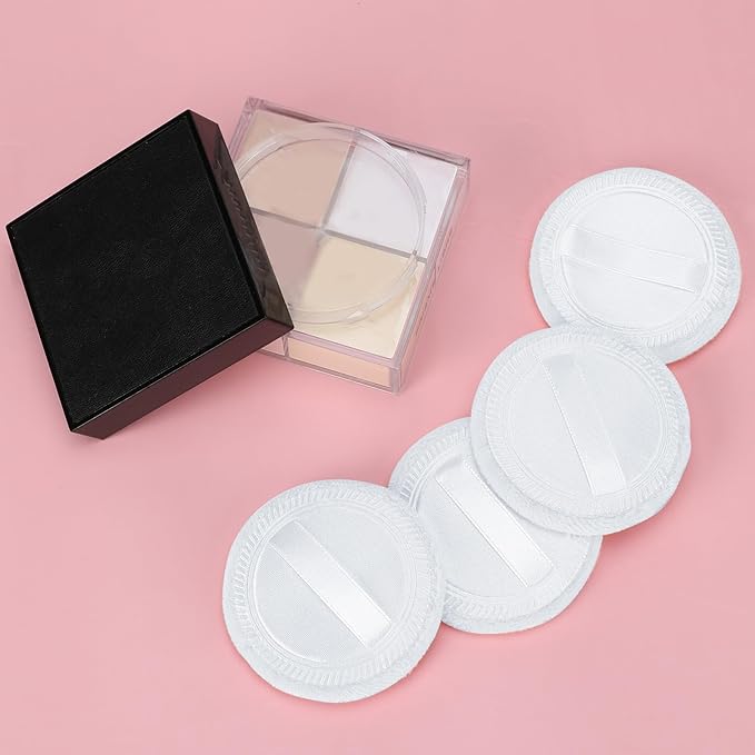 12 Pieces Powder Puffs Cotton Round Makeup Pads Soft Face Compact Puffs for Loose Setting Pressed Powder, 2.36 Inch (White)