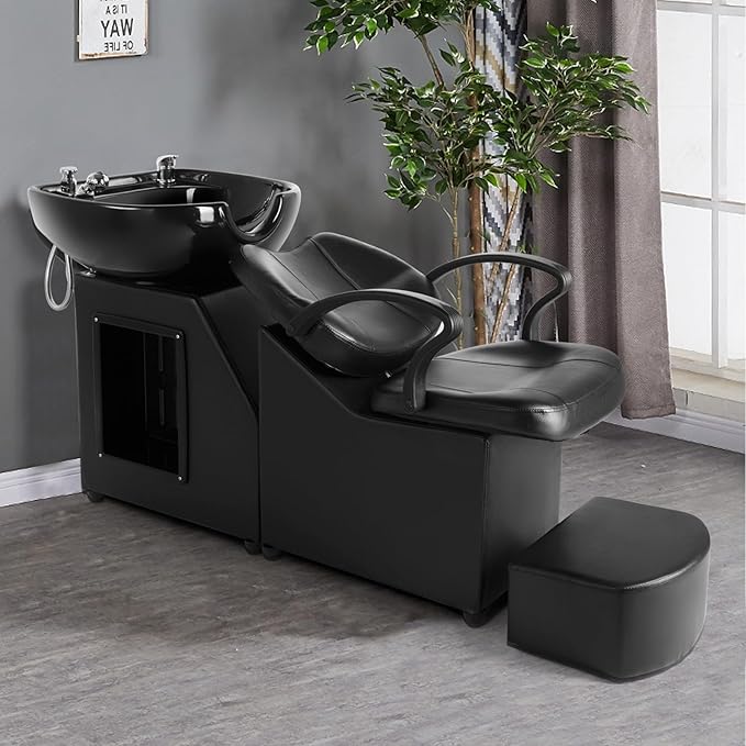 Artist hand Shampoo Bowls Shampoo Barber Backwash Chair Ceramic Shampoo Bowl Sink Chair, with Foot Pedal for Spa Beauty Salon Equipment