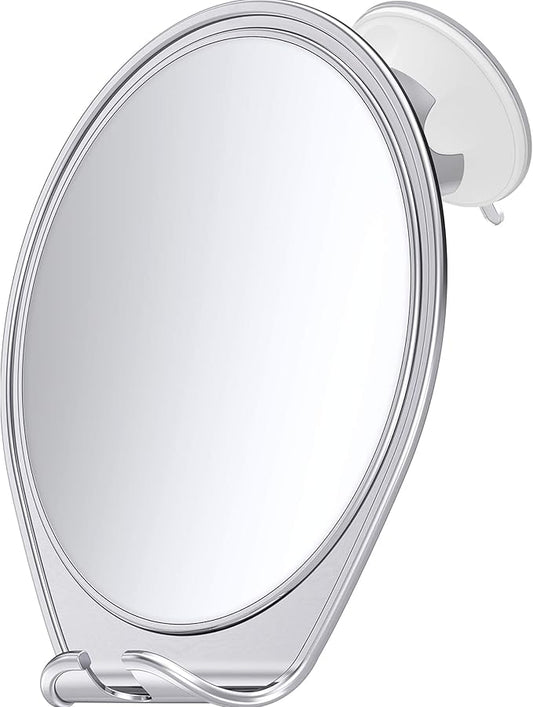 HONEYBULL Fogless Shower Mirror with Suction Mount & Swivel – Anti-Fog Acrylic Bathroom Mirror for Shaving – Built-in Razor Holder, Easy Install, Home Shower Accessory (Chrome)