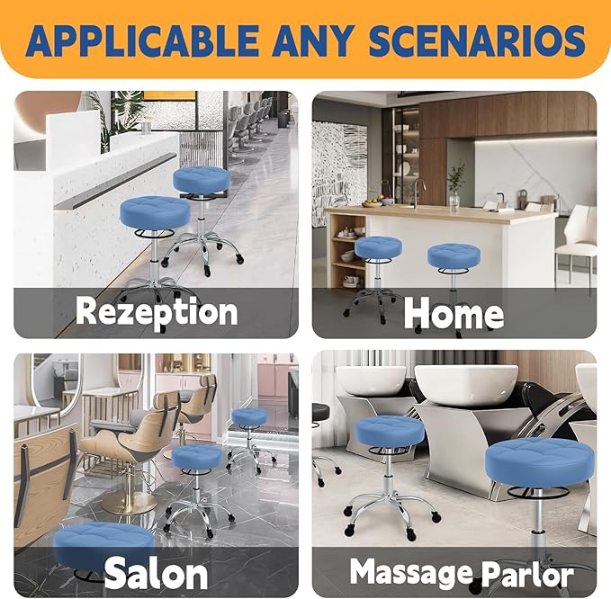 Rolling Stool Heavy Duty 400lb: Super Soft Seat Cushion,360° Swive,Height Adjustability,No Squeaky Noises,No Tip Over,New Upgraded Stool Salon Stool Chair, Tattoo Facial Massage Spa Medical (Blue)