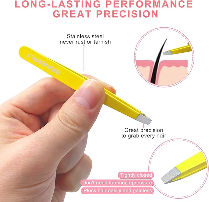 Eyebrows Tweezers Set, 4Pcs Stainless Steel Tweezers for Women with Travel Case, Great Precision for Ingrown Hair, Facial Hair and Splinter Removal