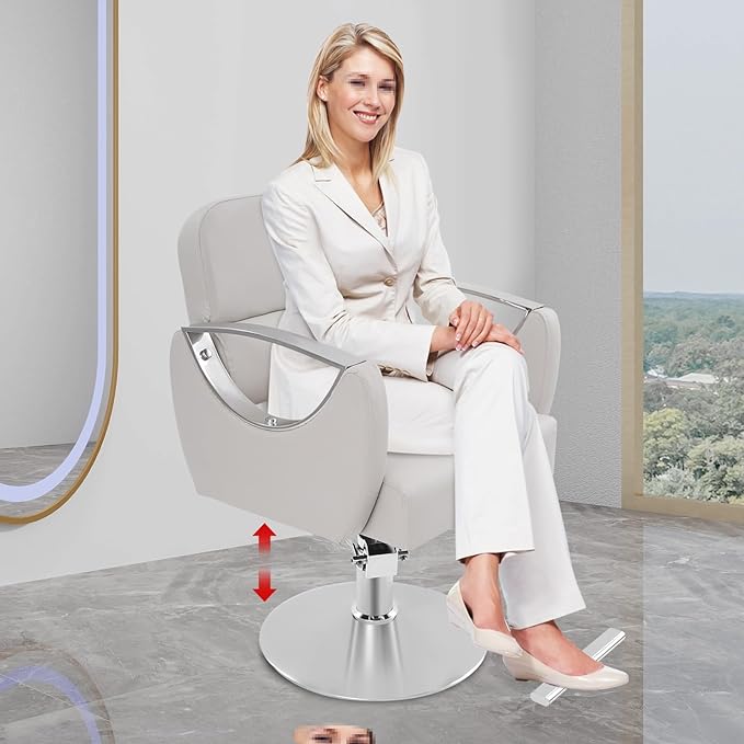 Barber Salon Chair, Salon Chairs for Hair Stylist,hair Chair with Heavy Duty Hydraulic Pump & Footrest, 360 Degrees Rolling Swivel Spa Beauty Equipment for Hair Stylist Women Man, 440 Lbs (Beige)