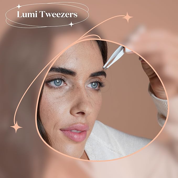 Slant Tip Lighted Tweezers for Eyebrows - Professional Fine Point with Light for Women - Eyebrow Plucker Precision Tweezers for Facial Hair