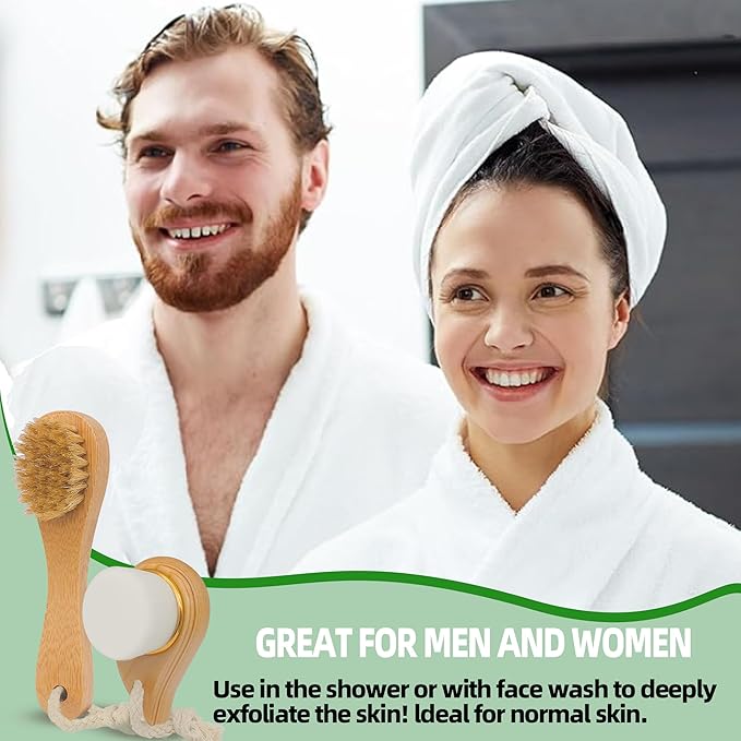 Premium Face Scrubber Set, Facial Cleansing Brush for Exfoliator, Natural Bristle Face Scrubber for Lymphatic Drainage, Unclog Pores, Sensitive Skin, Reduce Ance, Glowing, 2 Pack