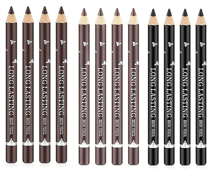 Go Ho 12 PCS Eyebrow Eyeliner Pencils,Black Brown Dark Brown Sweatproof Eye Brow Pencil,Long-lasting Eyeliner Makeup Brow Tint Sticks, 3 Colors Easy to Color（Black+ Brown+Dark Brown）