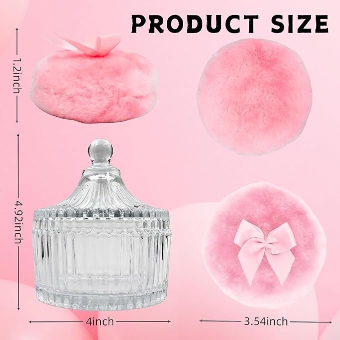 2 Pcs Large Body Powder Puff and Container Powder Container with Puff Crystal Case Soft Washable Reusable Velour Face Body Glitter Wet Dry Makeup (Pink)