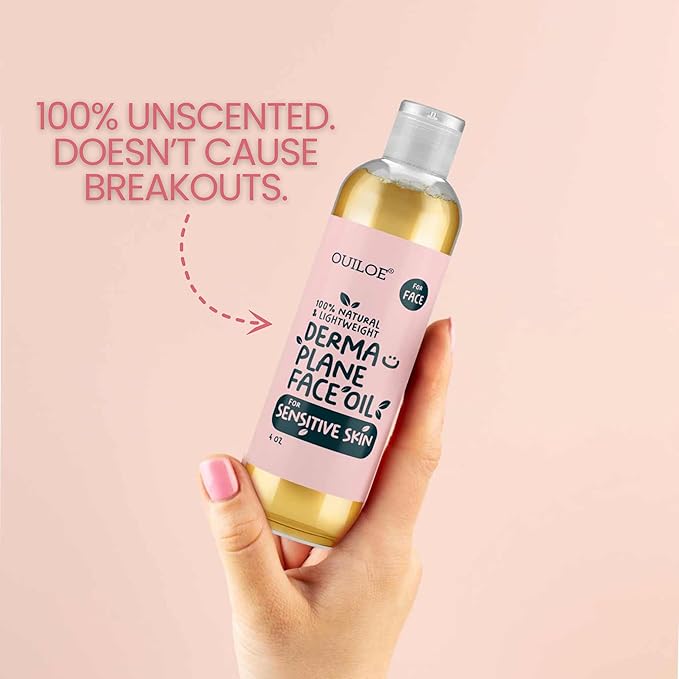 Dermaplane Oil for Women with Sensitive Skin - Face Shaving Oil - Non Comedogenic, Fragrance Free, Natural & Lightweight - Use with Dermaplane Razor for Women Face, 2oz by Ouiloe