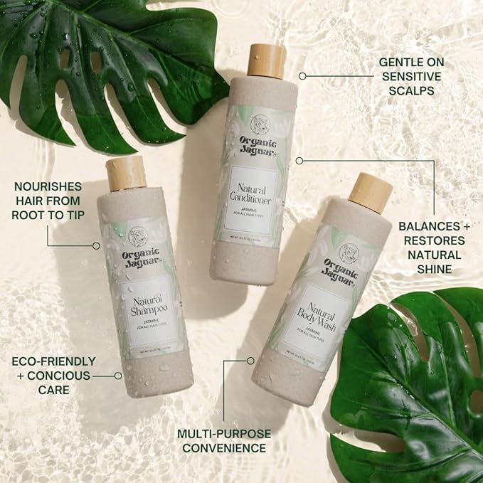 Organic Jaguar Natural Jasmine Body Wash with Aloe Vera Gel, Bath and Shower Soap Cleanser for Body Care, Leaves Skin Soft & Hydrated, Unscented, Sulfate and Paraben Free, 13.5 fl oz