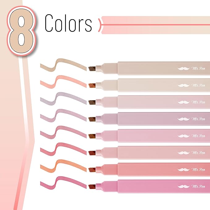 Mr. Pen- Aesthetic Highlighters, 8 pcs, Chisel Tip, Vintage Colors, No Bleed Bible Highlighter Pastel, Highlighters Assorted Colors