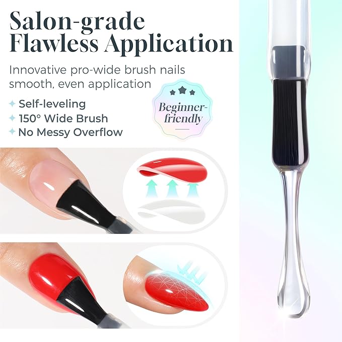 No Wipe Gel Top Coat and Base Coat Set: 2Pcs 15ml Rubber Base, Super Shiny Long Lasting Top Coat Gel Nail Polish, Acid-free Nail Strengthener Soak Off Lamp Needed, Christmas Nail Art Design Gift