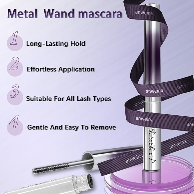 Iron Wand Mascara, Upgrade Black Washable Metal Mascara Wand, Added Fiber for 3D Curling Volume and Length, Waterproof Long Lasting, Smudge-Proof, No Flaking Makeup (1 Pcs)