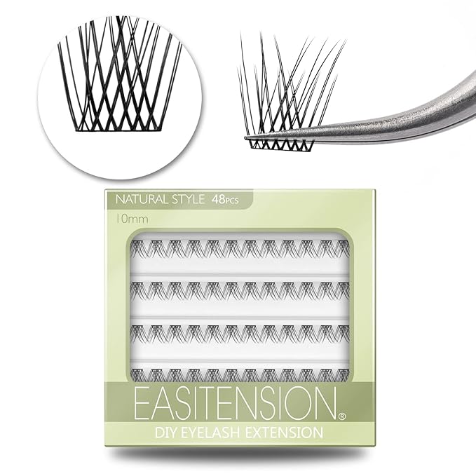 DIY Eyelash Extension, 3D Effect Glue Bonded Band Individual Lash 48 Clusters Volume Lashes Set, Home Eyelash Extension, C curl Lashes Pack 10MM-Natural-48 Clusters