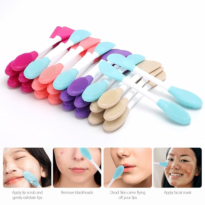 20 Pcs Silicone Face Mask Applicator, 2 in 1 Double-Sided Facial Scrubber Brush Tool, Double-Head Manual Cleansing Brush for Deep Gentle Exfoliating (Pack of 2)
