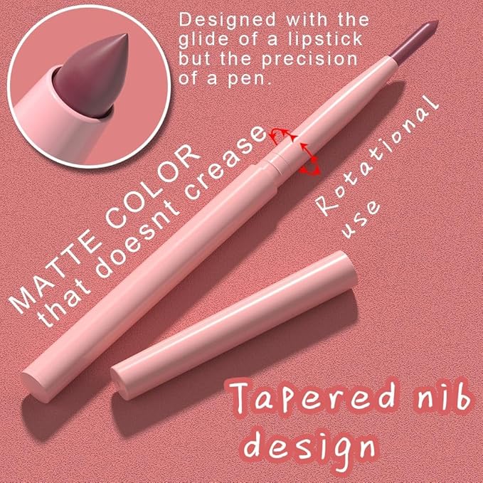 Kaely Matte Velvet Lip Liner Pencils Retractable for Shaping & Sculpting Lips, Dust Red Lip Pencils for Women Long Lasting Waterproof Rich Lip Colors Liner Crayon Lipstick delineador de labios 01