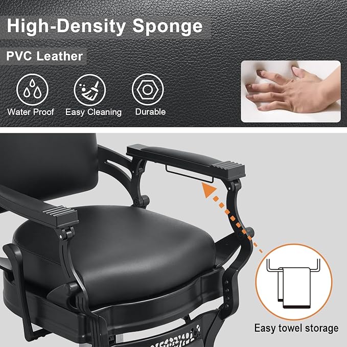 Barber Chair Hair Salon Chair,Heavy Duty 700 LBS, for Hair Stylist Barber Beauty Tattoo Massage(Black Square)