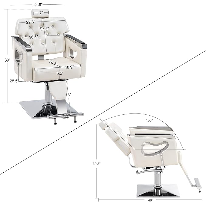 BarberPub Barber Chair Reclining Salon Chair for Hair Stylist, Antique Hair Spa Salon Styling Beauty Equipment 8132(Champagne)