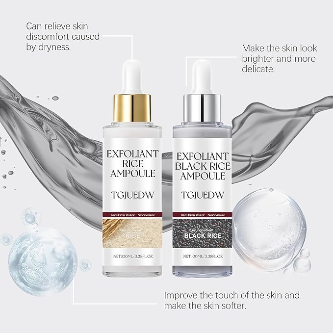 Peel Shot Glow Rice Ampoule Duo, 2PCS Black and White Rice Peeling, Soft White Rice Ampoule Duo and Black Rice Exfoliating Peeling for All Skin Types(Black+White, 100ML)