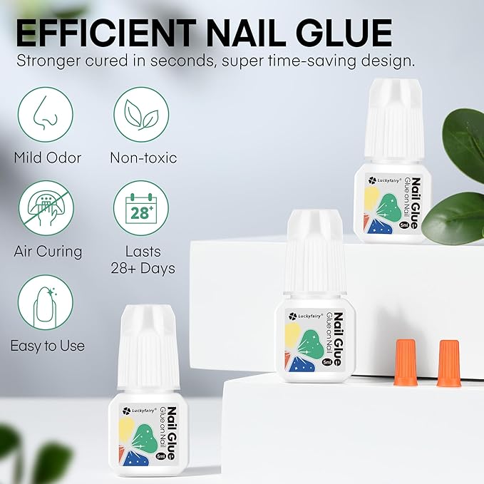 Super Solid Nail Glue for Acrylic Nails Press Ons 5ML*3pcs Professional for Press On Nails, False Nails Tips, Nail Decors, Fast Drying Nail Glue Kit Long Lasting
