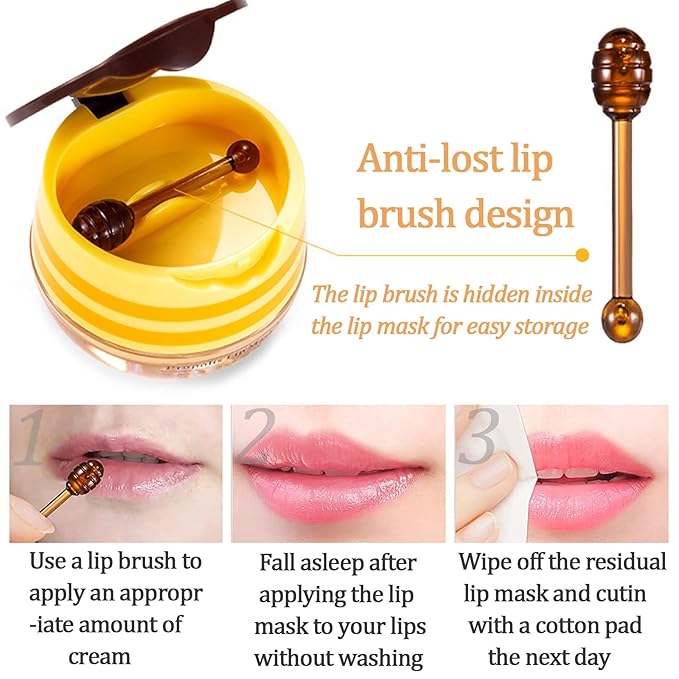 Bee Lip Balm Lip Mask Honey Pot Honey Lip Mask Propolis Moisturizing Lip Balm with Stick - Hydrating Prevention Dry & Cracked Lip Scrubs Exfoliato Lip Wrinkle Skin Care Products(Honey)