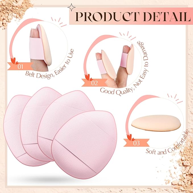 Gerrii 72 Pcs Finger Powder Puff Mini Makeup Sponge Soft Beauty Makeup Blender Puff for Foundation, Face Powder, Under Eye Setting, Concealer, Repair Cream, Cosmetic Tool(Pink)