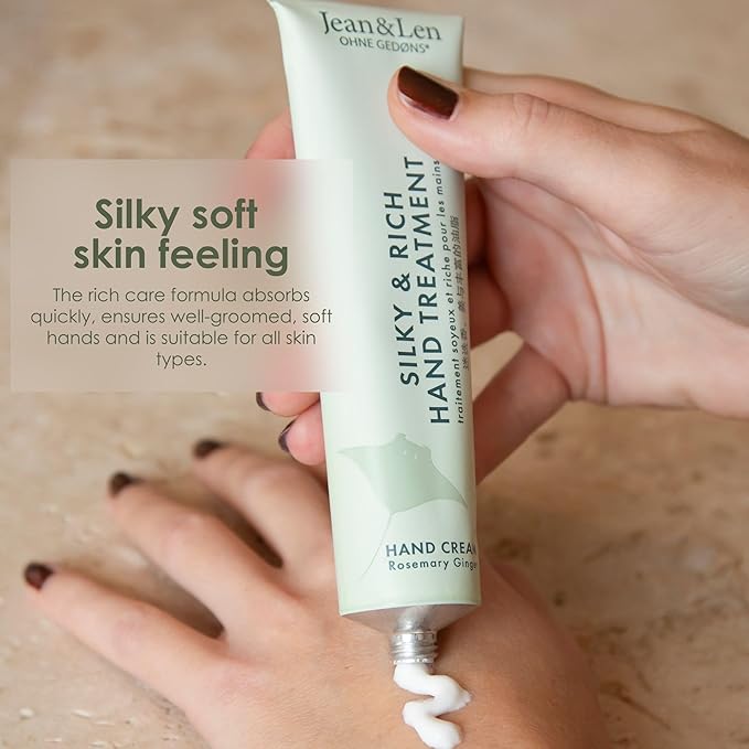 Jean & Len Silky & Rich Treatment Rosemary & Ginger, 100% recyclable aluminum tube (without lid), rich hand cream, ensures soft hands, without parabens & silicones, 2.54 Fl. Oz.