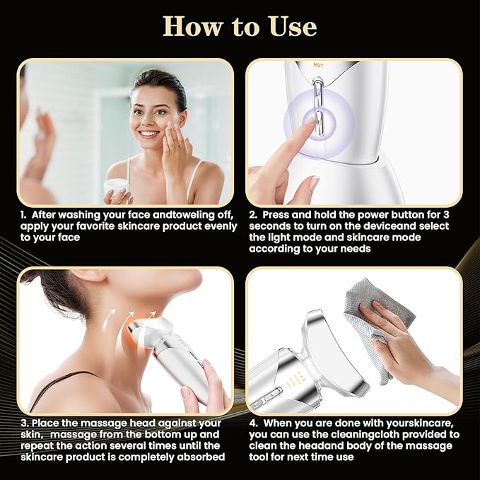 Red Light Beauty Device for Face and Neck, Based on High-end Red and Blue LED Light, Facial Cold and Hot, Vibration Technology, 3 Color Led Face and Neck Beauty Device for Home Use, Pearly White