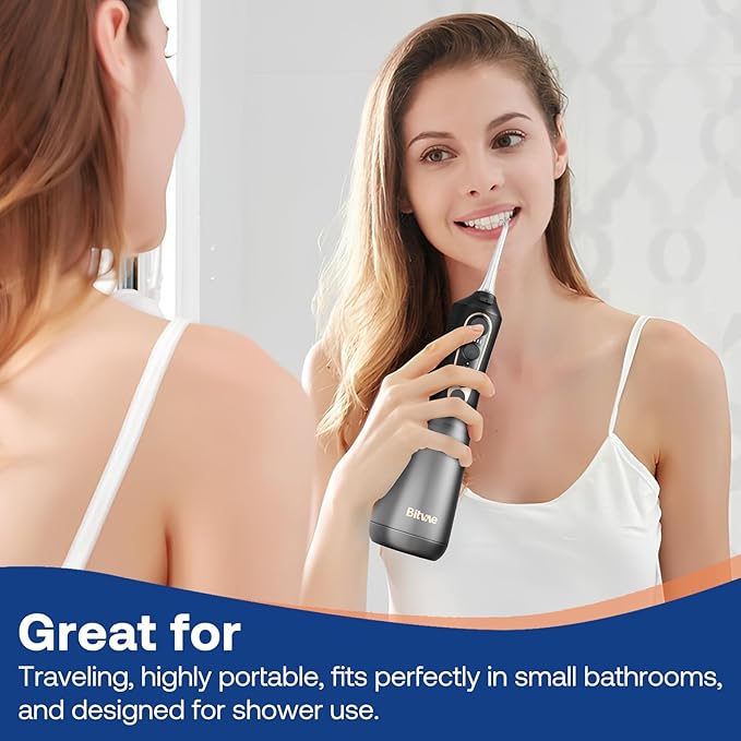 Bitvae Water Dental Flosser Pick for Teeth, Rechargeable Cordless Water Flosser, 3 Modes 5 intensities, 300ML Portable IPX7 Waterproof, 40 Days Powerful Battery Life for Home Travel, Black-Gold