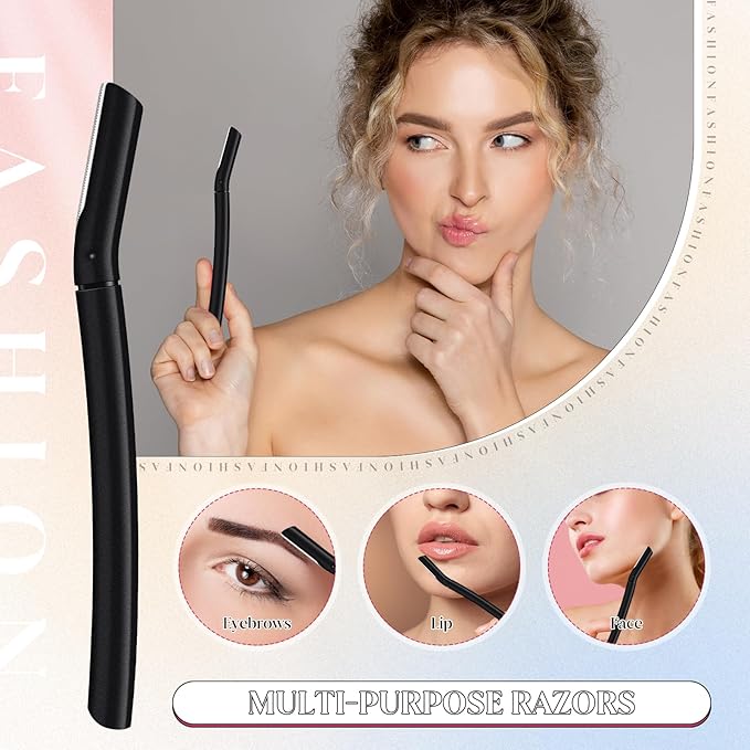 Lasnten 6Pcs Dermaplane Razor Eyebrow Facial Razor for Women Men Single Blade Multipurpose Eyebrow Trimmer Skin Hair Removal Shaver Face Razor Dermaplaning Exfoliating Tool Include Blade Cover(Black)