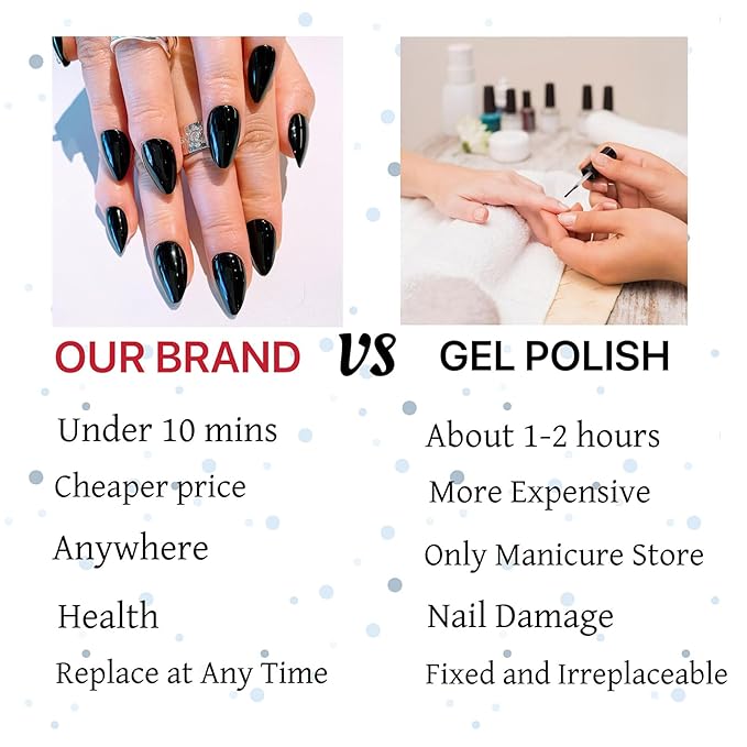 Black Press on Nails Solid Color Short Almond Acrylic Fake Nails Glossy Black Full Cover Glue on Nails Reusable Artificial Stick on Nails for Women and Girls 30 Pcs