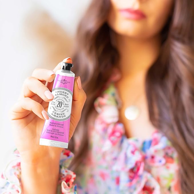 La Chatelaine 20% Shea Butter Hand Cream, Travel Size, Organic Argan Oil, Moisturizing, Nourishing, Repairing, Extra Rich, Non-Greasy, Made in France, Paraben Free, 1 oz/ 30ml (Cherry Almond)