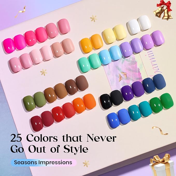 Beetles Gel Nail Polish Seasons Impressions Collection - 25 Colors Uv Gel Nail Kit Brown Burgundy Black White Red Pink Nude Green Purple Blue Glossy Matte Glitter Top Base Coat Gifts for Women